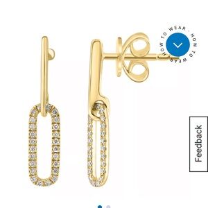 Effy Gold Plated Silver And Genuine Diamond Drop Paperclip Link Earrings